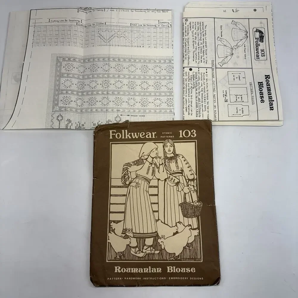VTG Folkwear Pattern 103 Romanian Peasant Blouse Embroidery Handwork UNCUT